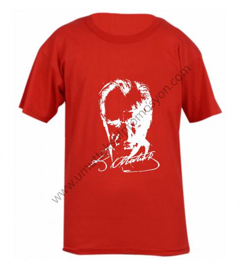 Kırmızı Atatürk Baskılı Tişört