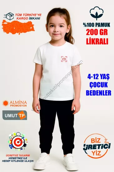Toptan %100 Pamuk Beyaz Çocuk Tişört İmalatı