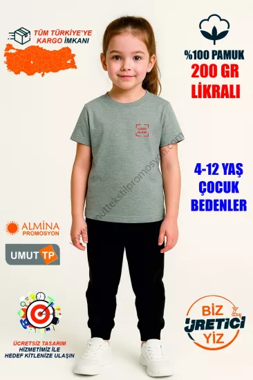 Toptan %100 Pamuk Gri Çocuk Tişört İmalatı