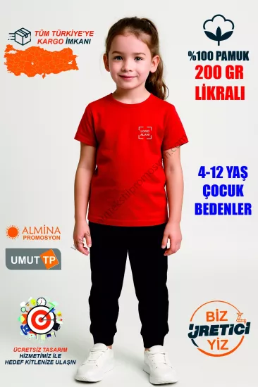 Toptan %100 Pamuk Kırmızı Çocuk Tişört İmalatı