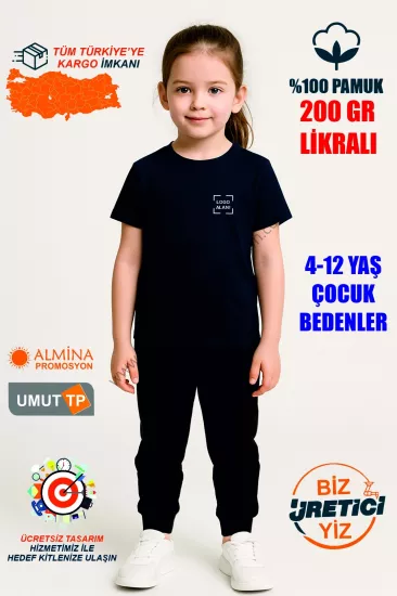 Toptan %100 Pamuk Lacivert Çocuk Tişört İmalatı