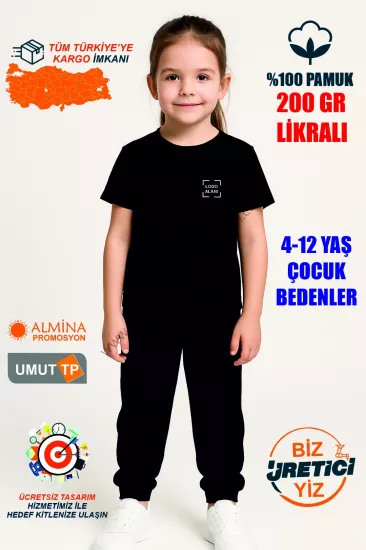 Toptan %100 Pamuk Siyah Çocuk Tişört İmalatı