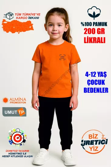 Toptan %100 Pamuk Turuncu Çocuk Tişört İmalatı