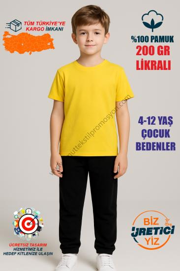 Sarı Çocuk Cimnastik Antreman Tişörtü