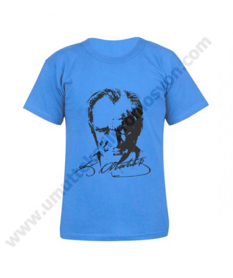 Mavi Atatürk Baskılı Tişört