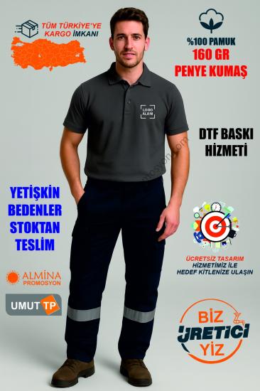 Toptan Personel Pamuk Füme Gri Polo Yaka Tişört