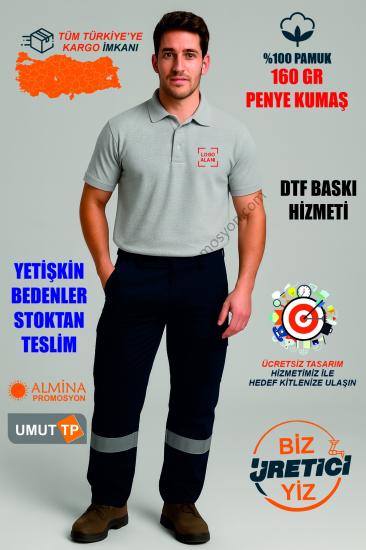 Toptan Personel %100 Pamuk Gri Polo Yaka Tişört