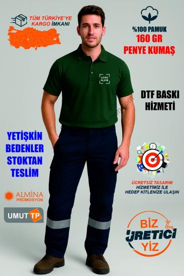 Toptan Personel %100 Pamuk Yeşil Polo Yaka Tişört