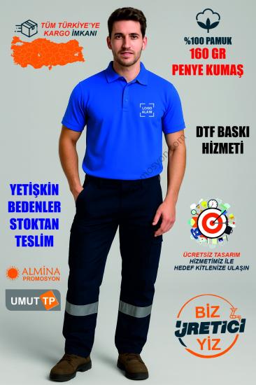 Toptan Personel Pamuk Saks Mavi Polo Yaka Tişört