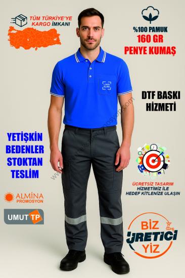 Toptan Personel Saks Polo Yaka Ribanalı Tişört