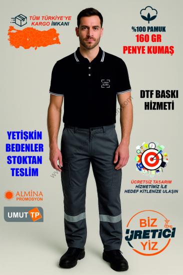 Toptan Personel Siyah Polo Yaka Ribanalı Tişört