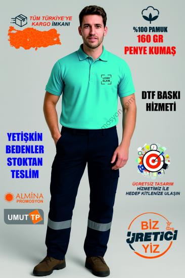 Toptan Personel Pamuk Turkuaz Polo Yaka Tişört