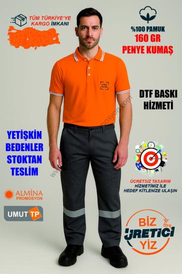 Toptan Personel Turuncu Polo Yaka Ribanalı Tişört