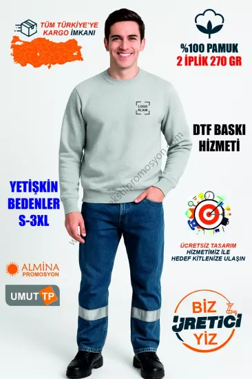 Toptan Bisiklet Yaka 2 İplik Gri Sweatshirt