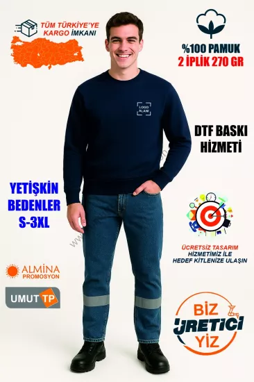 Toptan Bisiklet Yaka 2 İplik Lacivert Sweatshirt