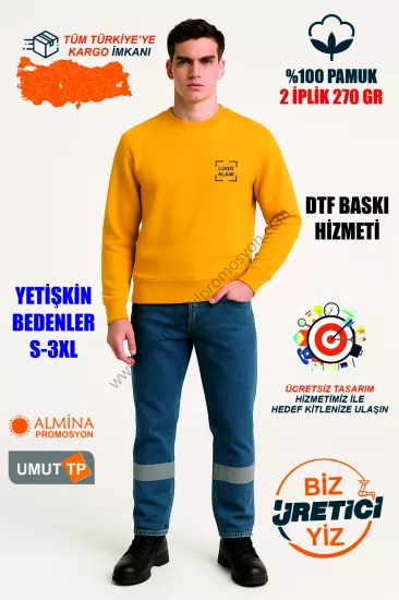 Toptan Bisiklet Yaka 2 İplik Sarı Sweatshirt