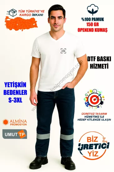 Toptan V Yaka %100 Pamuk Beyaz Tişört