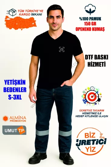 Toptan V Yaka %100 Pamuk Siyah Tişört